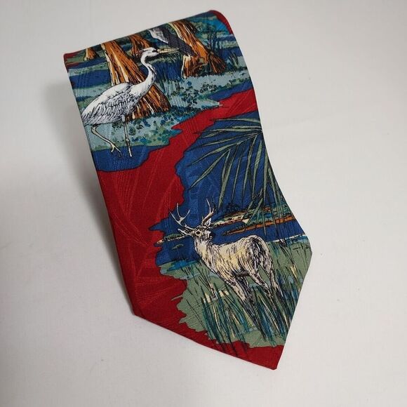 Other - Vintage Florida Everglades Men's Silk Tie World Wildlife Fund Red 215 1993 Dad